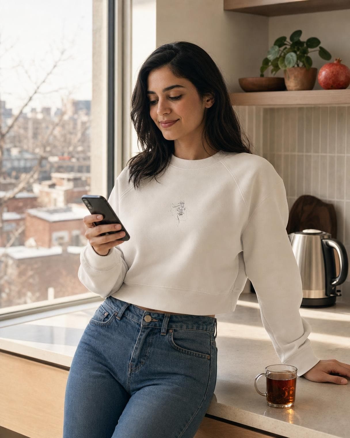 Iran Map Persian Calligraphy Cropped Fleece Sweatshirt